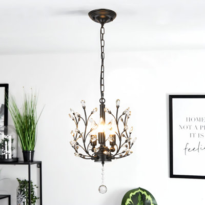 17.7 Inch 3-bead Crystal Pendant Light With E12 Light Source * 3 (excluding Bulbs)