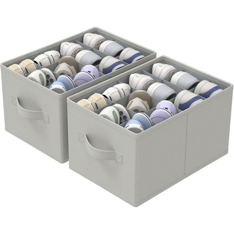 2 Pack Shoe Organizer For Closet, Fits Up To 24 Pairs, Foldable Space-Saving Storage Container Bins With Reinforced Handles, Clothes Basket, 42 X 32 X 26 Cm, XSNX02G-2