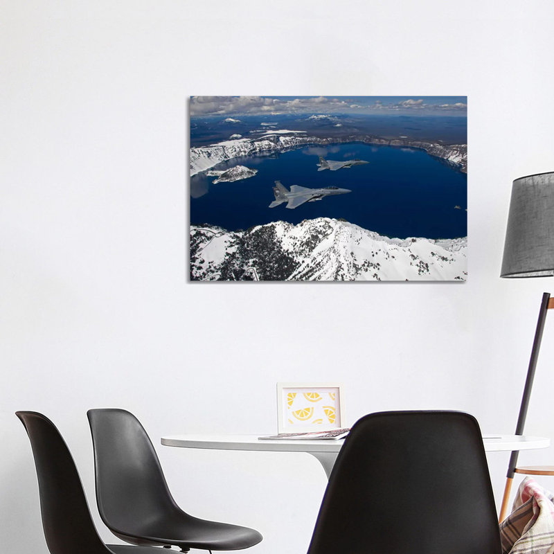 Two F-15 Eagles Fly over Crater Lake in Central Oregon 1 Piece Wrapped Canvas Wall Art, 101.6 cm H x 66.04 cm W x 3.175 cm D