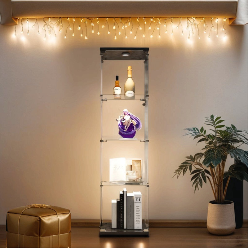Vitrine lumineuse en verre avec 4 tablettes