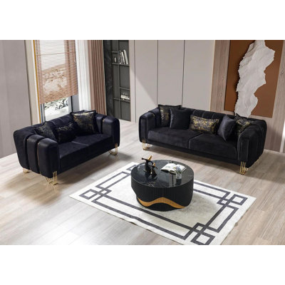 Ensemble de salon en velours noir 2 pièces Sanna