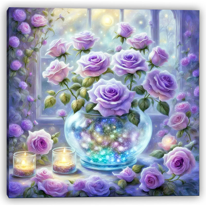 Lavande Twilight Roses - Art mural sur toile tendue, H 20 po x l 20 po x P 1,5 po