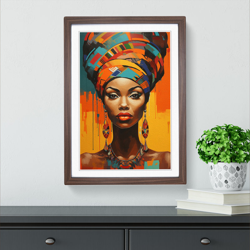 XYZ-FRM-V1223-1776 African Woman Modern 1 Piece Single Picture Frame Wall Art, 34cm H x 25cm W x 2cm D, Walnut