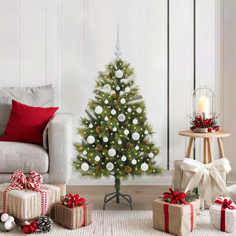 Artificial Hinged Christmas Tree with Cones, 3.94' H, White