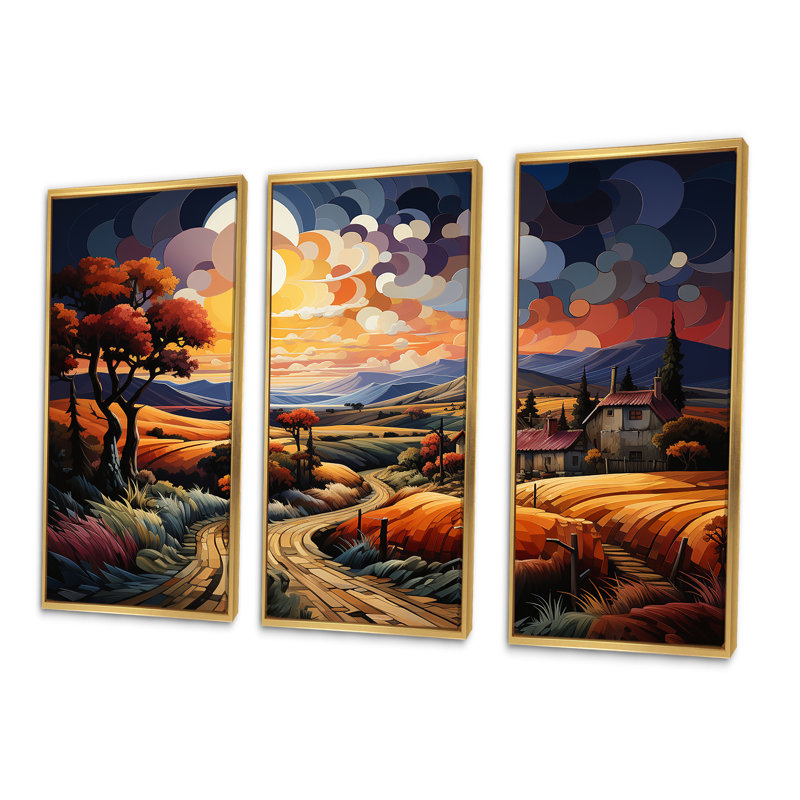 Ensemble d'art sur toile Cubic, Cadre flottant doré, H 28 po x l 36 po x P 1 po
