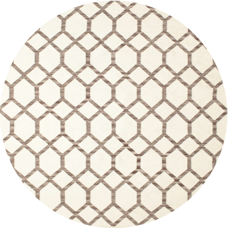 Tapis contemporain blanc / brun, Rond 7 pi