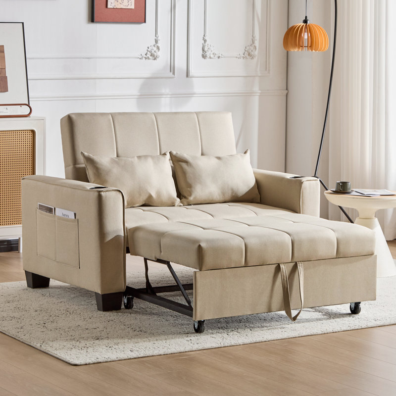 2 Seater Fabric Sleeper, Beige
