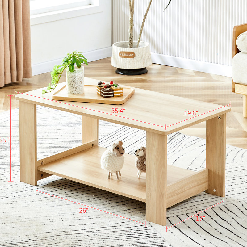 Log Colored Rectangular Double Layered Coffee Table, Modern Minimalist Style. Material, 35.4"x19.6"x16.5", Easy To Clean And Install In Living Spaces Table Color, 35.4"*19.6"*16.5", Effortless