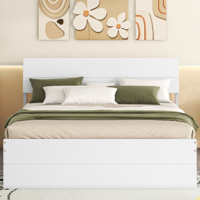 Lit blanc brillant avec lit gigogne simple et 2 tiroirs fonctionnels modernes et pratiques