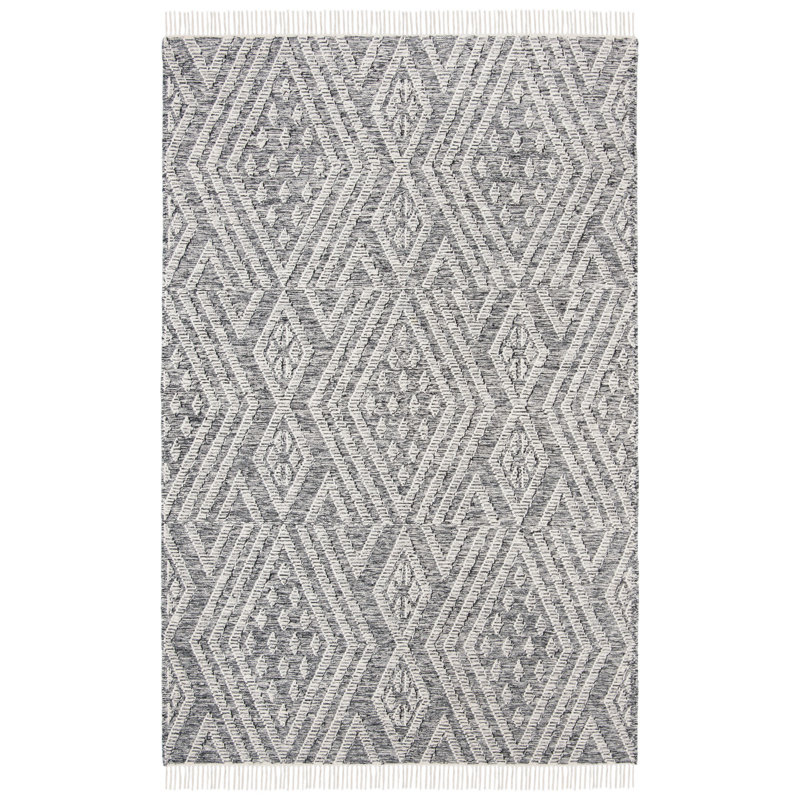 Tapis géométrique en laine tissé à la main Reitz Kilim, Rectangle 4 pi x 6 pi
