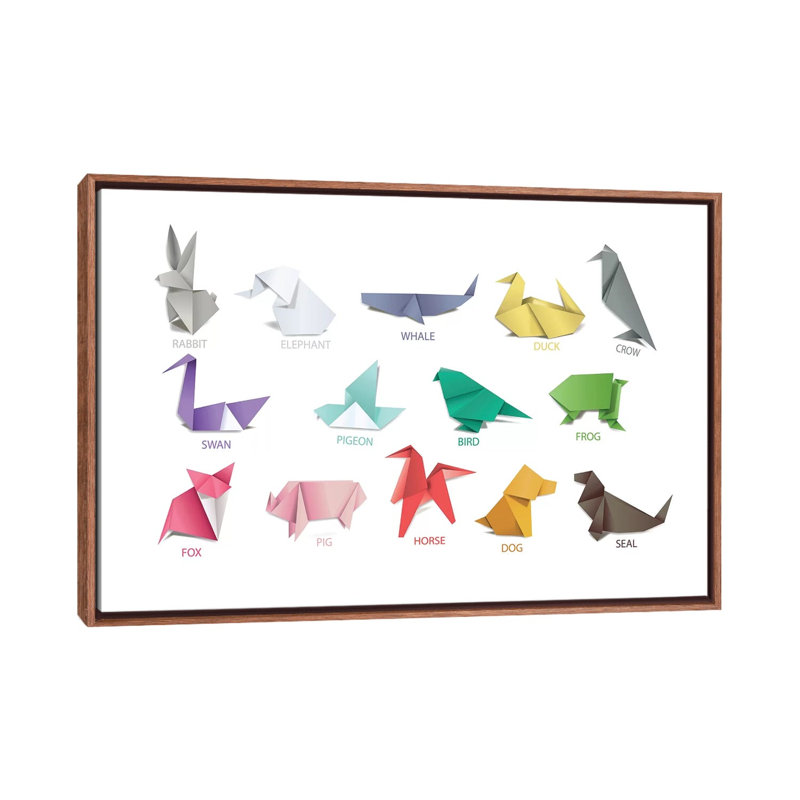 Origami, reproduction d'art graphique, H 18 po x l 26 po x P 1,5 po, Toile avec cadre brun, Pas de tapis