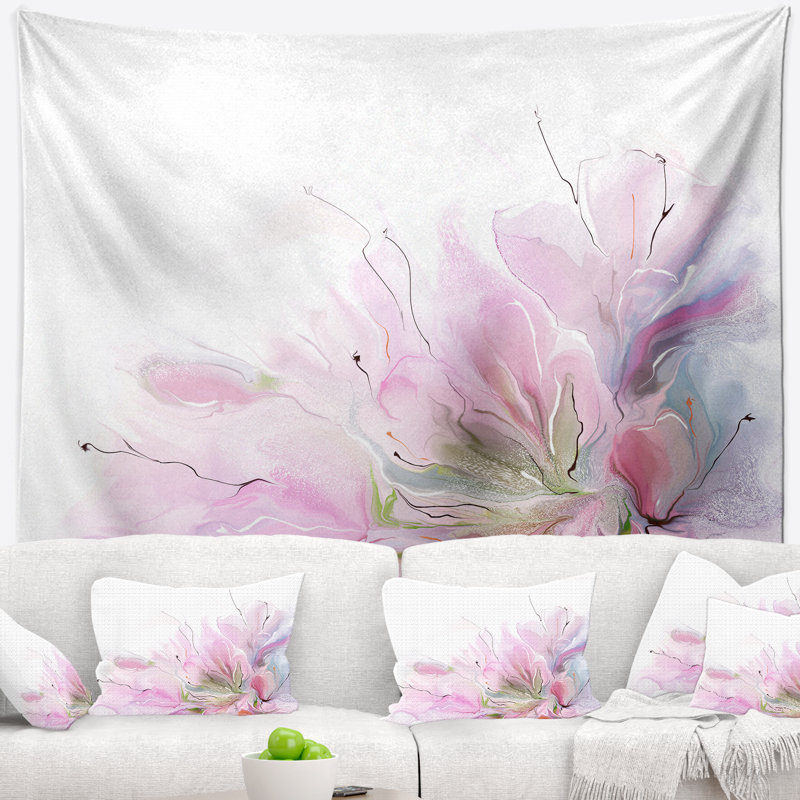 Tapisserie florale belle fleurs roses abstraites, H 50 po x l 60 po