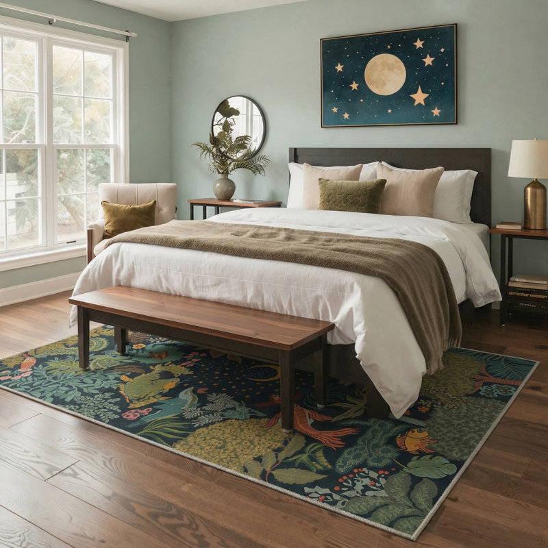 Tropical Jungle Creatures Machine Washable Teal Indoor Area Rug With Non-Slip Backing, Rectangle 9' x 12'