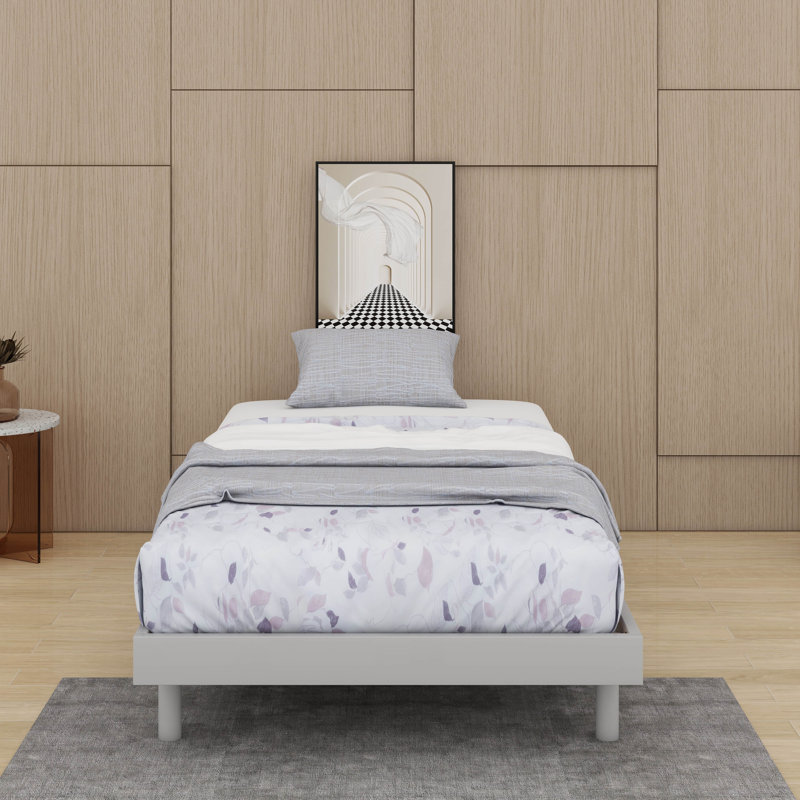 Modern Design Twin Size Floating Platform Bed, Gray