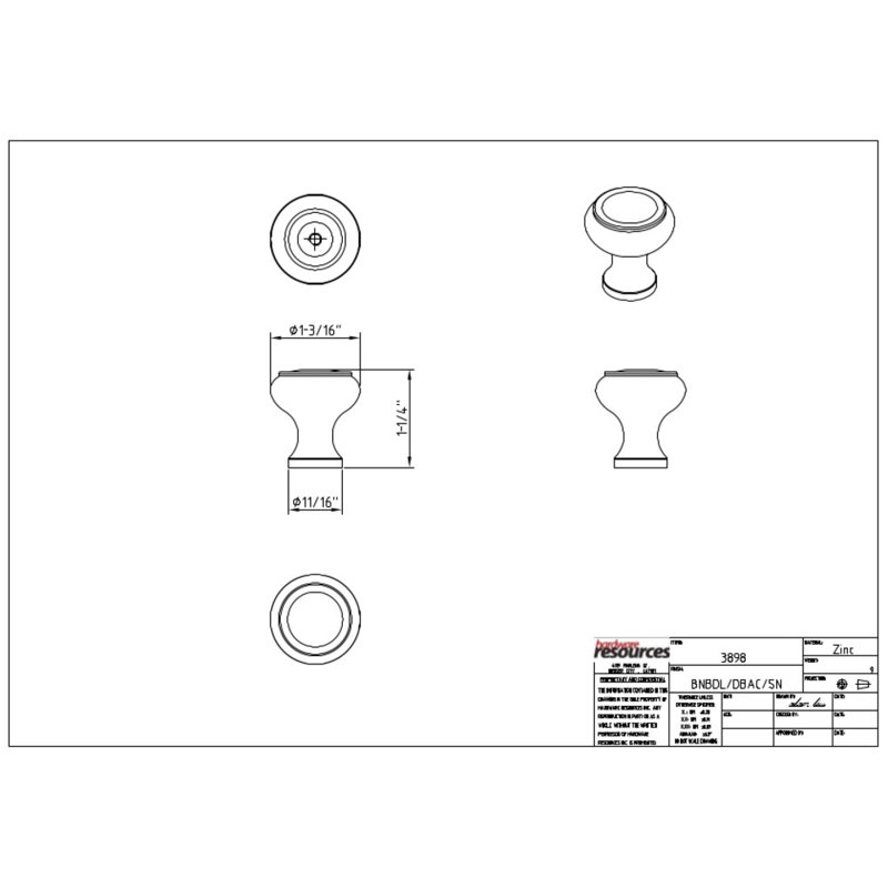 Westbury 1 1/4" Diameter Mushroom Knob, Satin Nickel