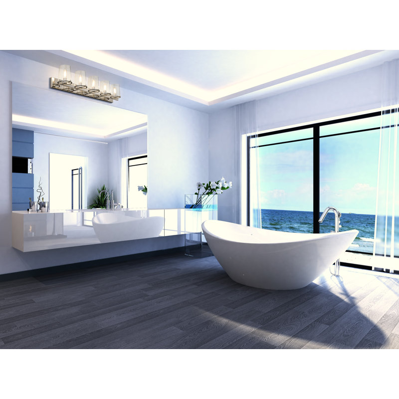 Éclairage pour salle de bain à intensité variable 5 lumières Ahmaud, Nickel poli