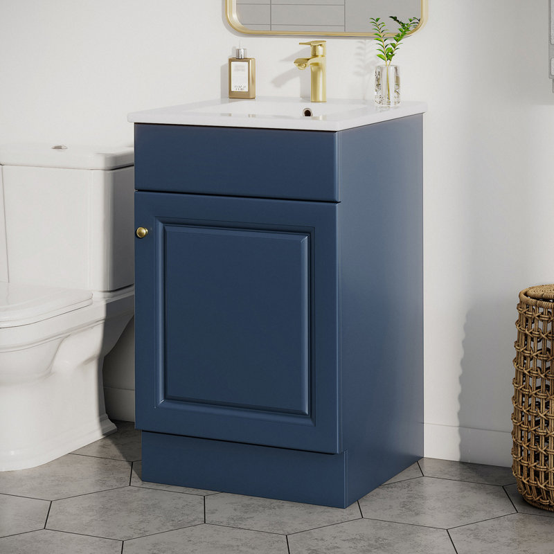Toland 20'' Single Bathroom Vanity With Ceramic Top, Gold, Blue