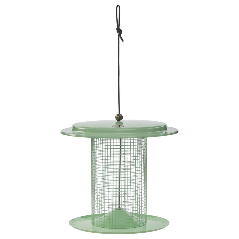 Sage Green Metal Hanging Tube Bird Feeder, 9.5 Inches
