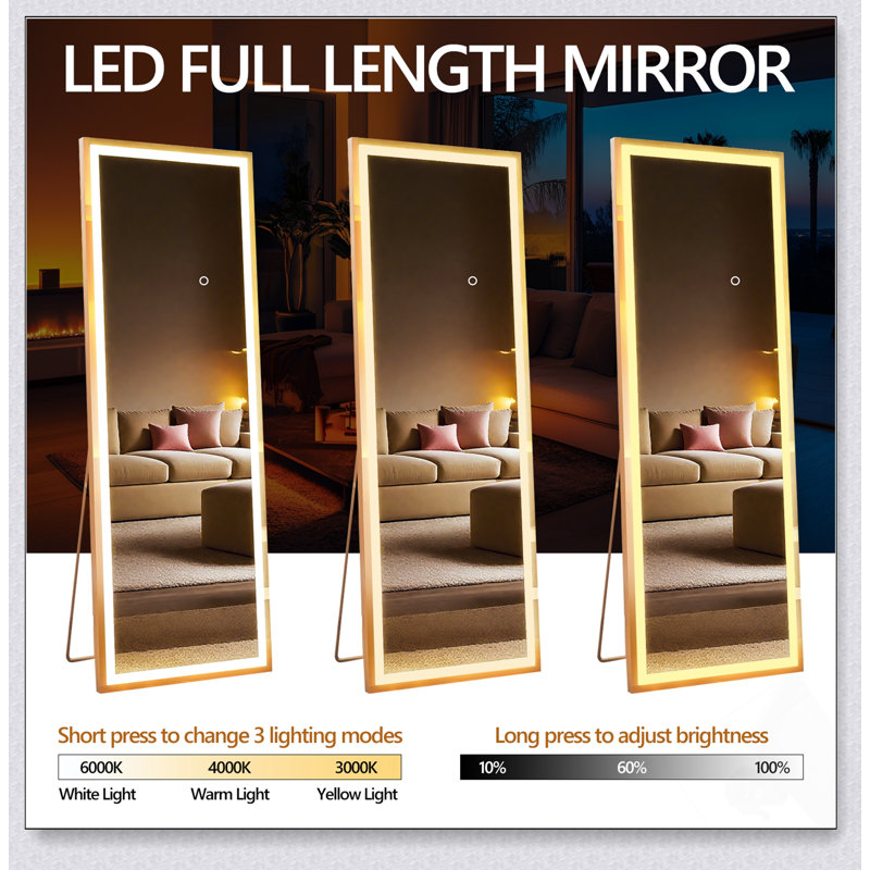 Miroir pleine grandeur avec lumières DEL, verre incassable et température de couleur réglable pour la toilette et le maquillage