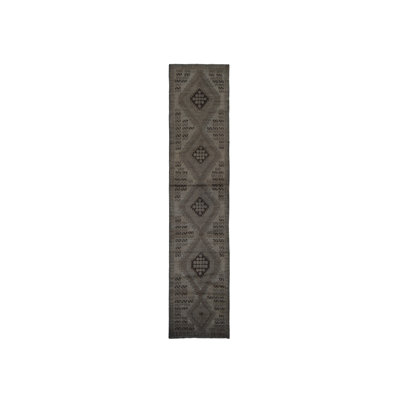2'9"x12'8" Brown Washed Out Afghan Balooch Wool Hand Knotted Runner Rug G87963