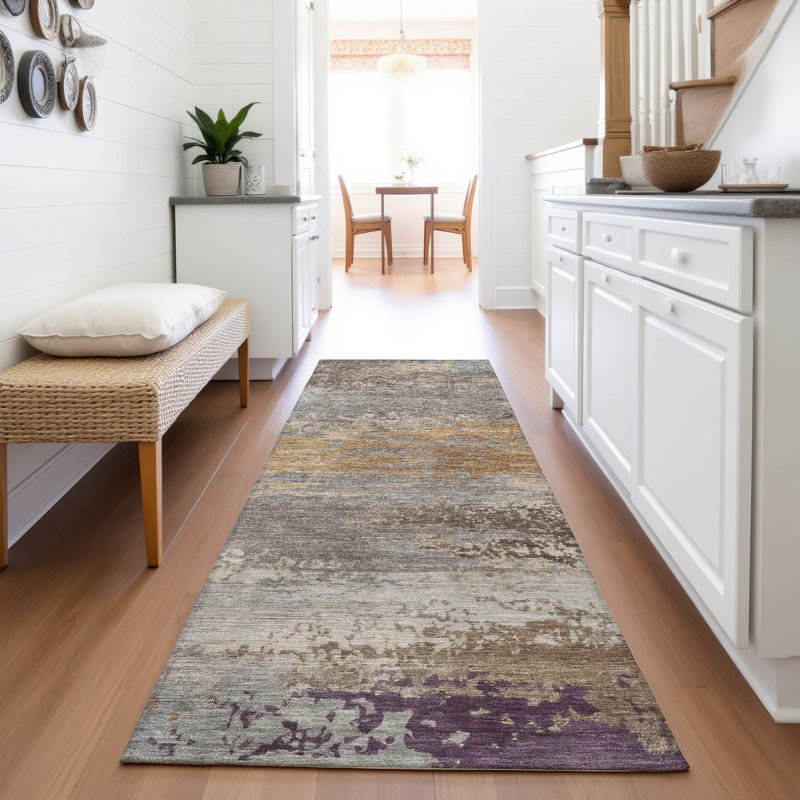 Tapis intérieur / extérieur brun lavable à la machine Xhevrie, Tapis de couloir 2 pi 3 po x 7 pi 6 po