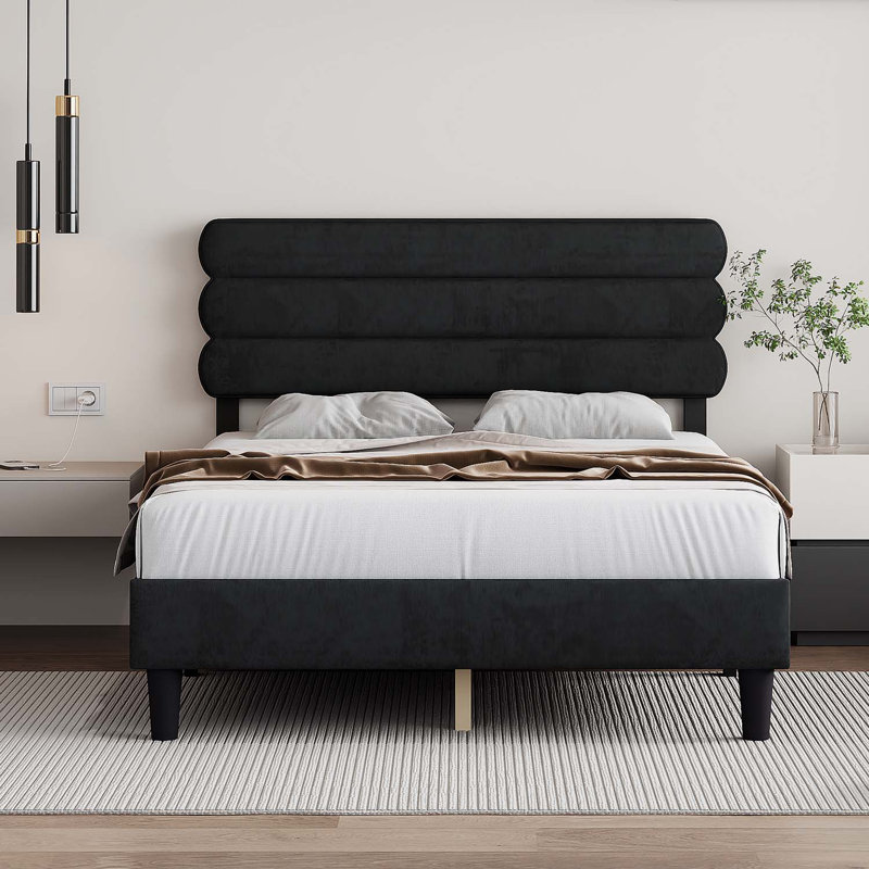 Lit plateforme tapissier Wiki, Gris foncé, Double