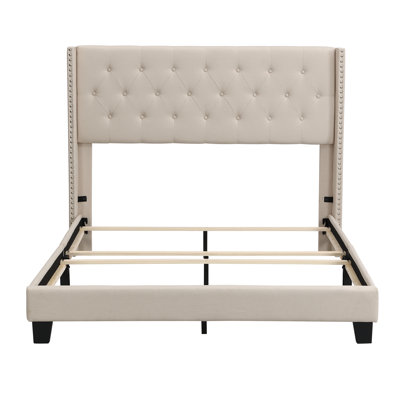 Upholstered Platform Bed With Classic Headboard, Box Spring Needed Linen Fabric, Queen Size -  Red Barrel StudioÂ®, 1D0690EB425D423596914DFD73B09CB7