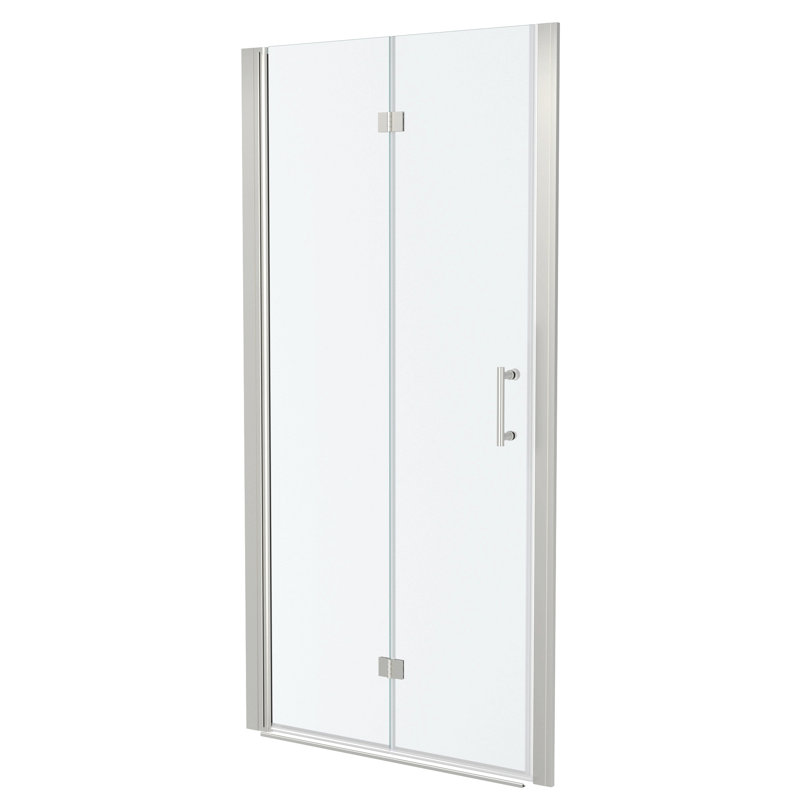 Fold Frameless Shower Door With Tempered Glass, Brushed Nickel