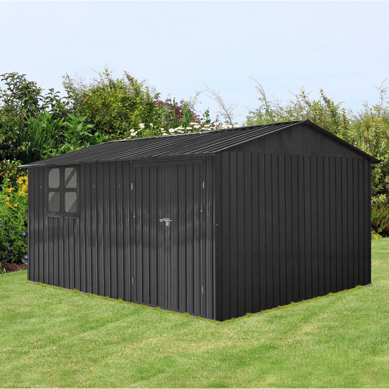 12Ftx10ft Metal Garden Sheds Outdoor Storage Sheds Black With Window, Black