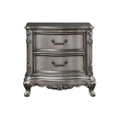 Table de chevet avec 2 tiroirs en argent antique - construction, tiroirs ronds en feutre, cadre élégant