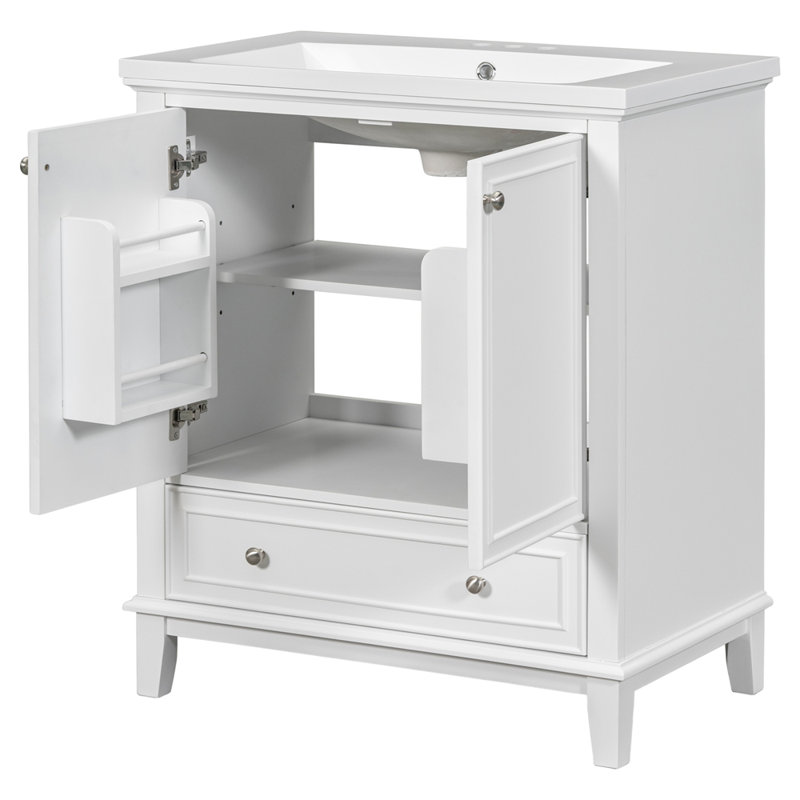 Ensemble de meuble-lavabo 30 po avec lavabo, armoire de salle de bain multifonctionnelle avec portes et tiroir, structure solide et panneau de fibres à densité moyenne