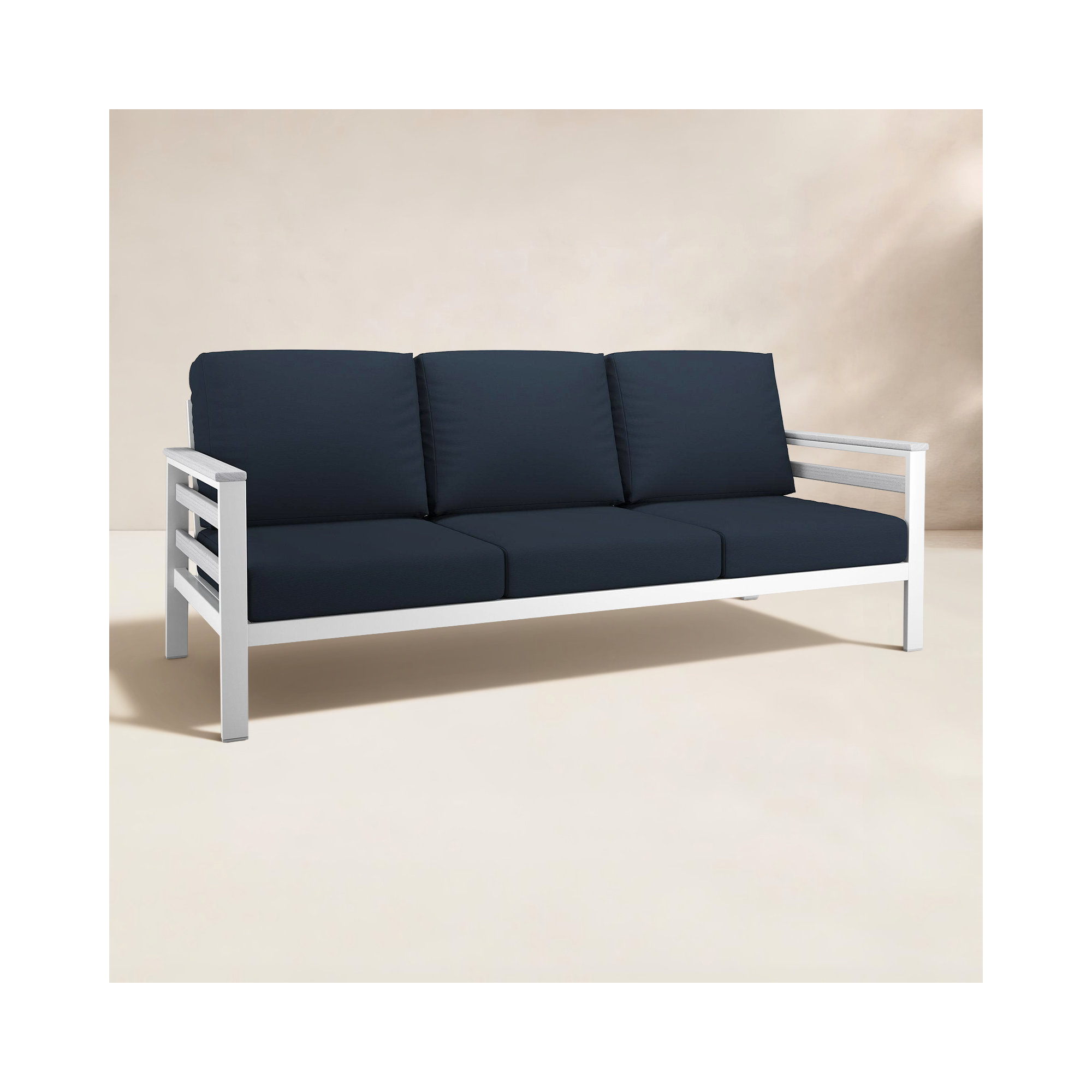 Townsend Metal Outdoor Sofa With Sunbrella Cushion, Canvas Navy