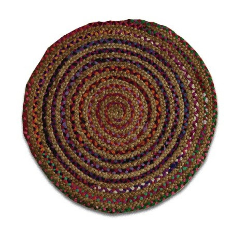 Tapis rond brun et noir en jute / sisal tressé à la main