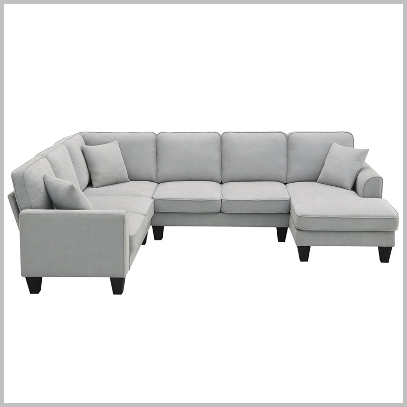Upholstered U-Shaped Sectional Right Hand Facing, Light Gray 100% Polyester