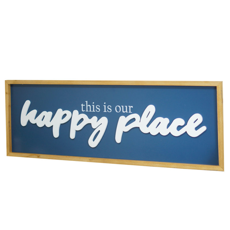 Enseigne murale bleue Happy Place 36 po