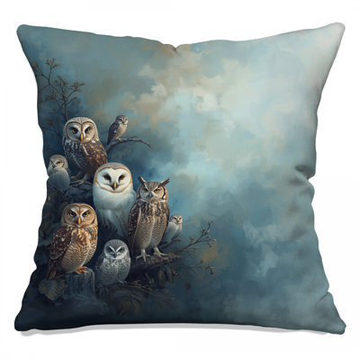Group Of Owls Perched Double Sided Throw Pillows