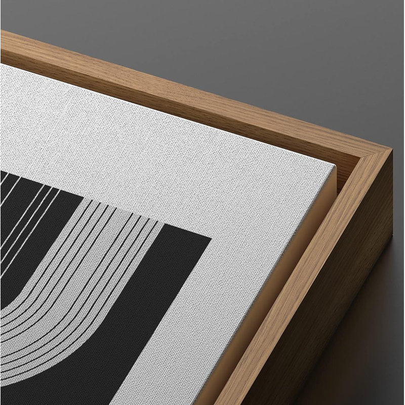 Mid-Century moderne boho noir et blanc demi-cercle arches formes abstraites minimaliste sur toile, 2 pièces
