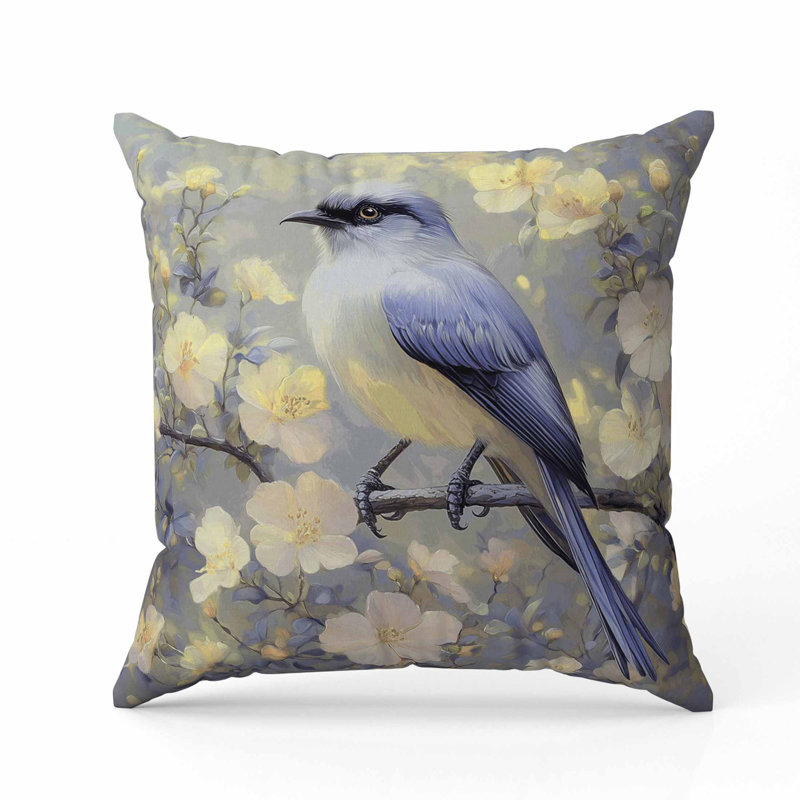 Oreiller floral en faux suède, Bleu/jaune, Carré 26 po