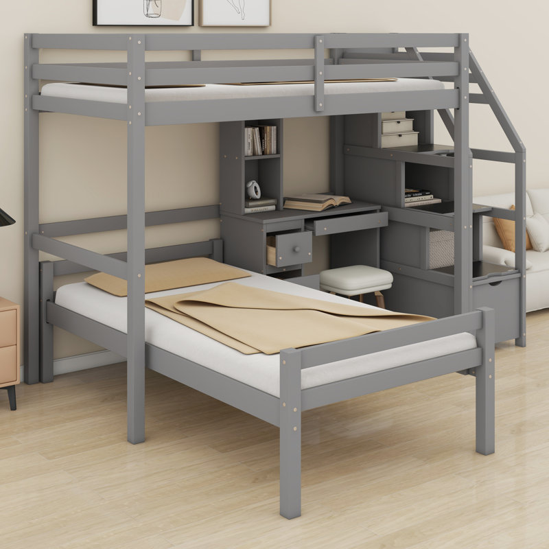 Lit mezzanine avec lit autonome, Gris