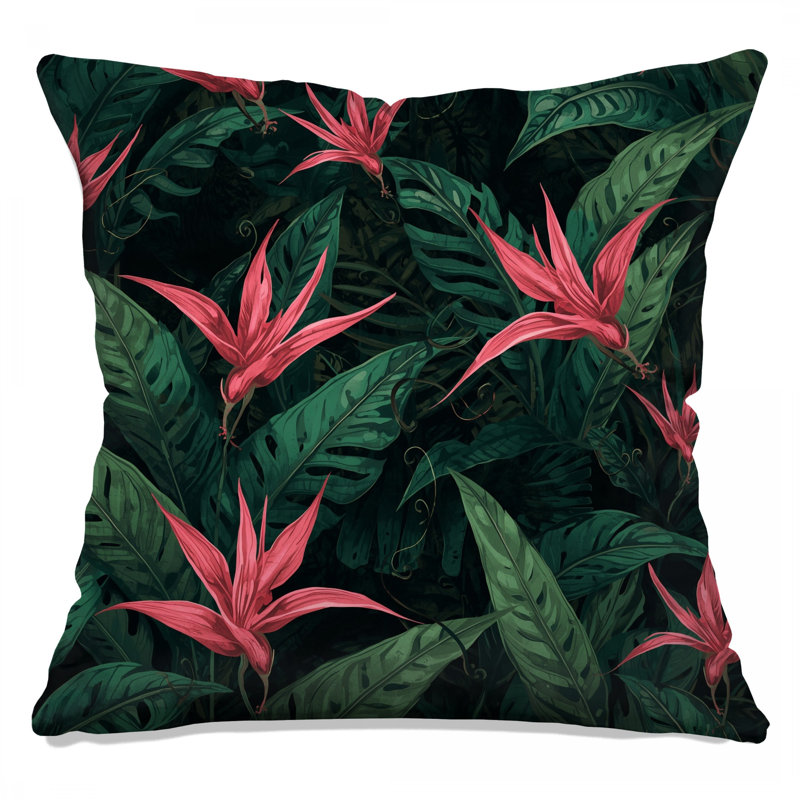 Coussins décoratifs roses à motif de fleurs tropicales, 20 x 20 pouces