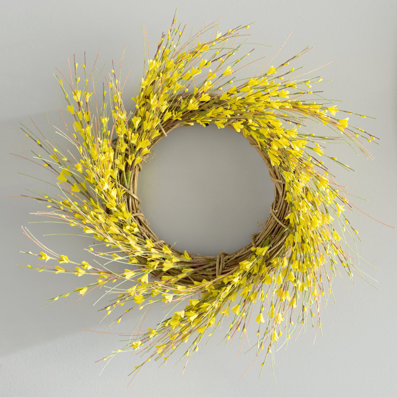 Faux Forsythia Wreath, 26" H x 26" W x 4" D