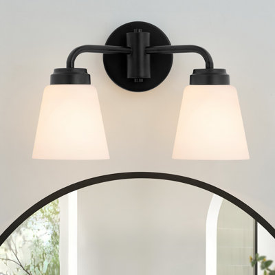 2 Light Bathroom Vanity Light Dimmable With Milk Glass Shades Over Mirror