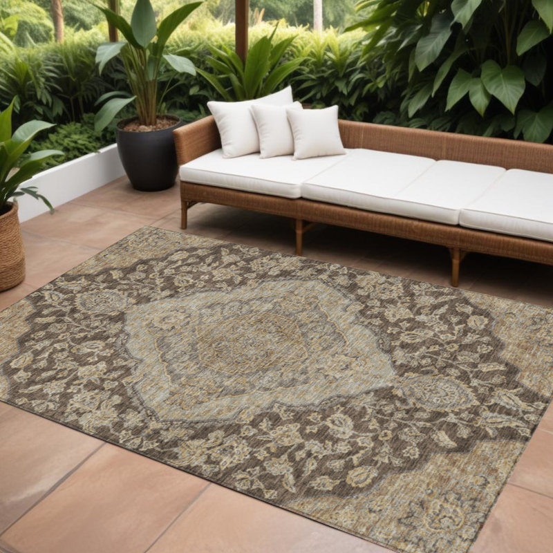 Tapis beige 10 pi x 14 pi à motif oriental beige et gris chocolat