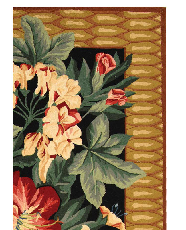 Handmade Black Floral Wool 6' x 9' Area Rug