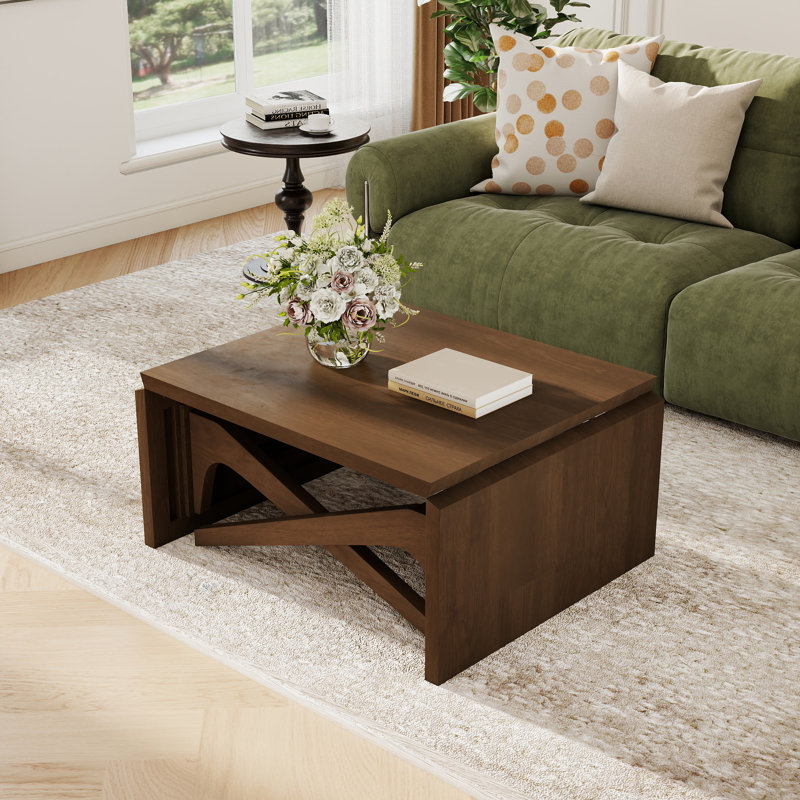Table basse 2-en-1 Transformer, table de salle à manger extensible à hauteur variable, bois d'hévéa naturel, peu encombrante pour le salon