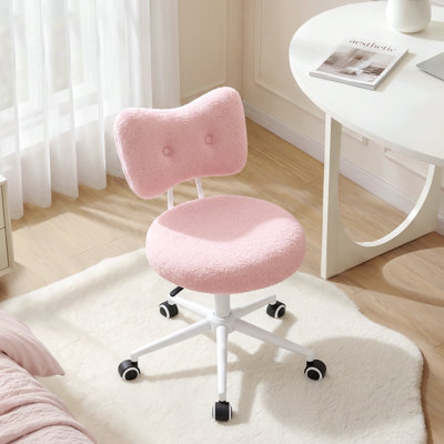 Contemporary Upholstered Swivel Teddy Bouclé Vanity Chair with Wheels