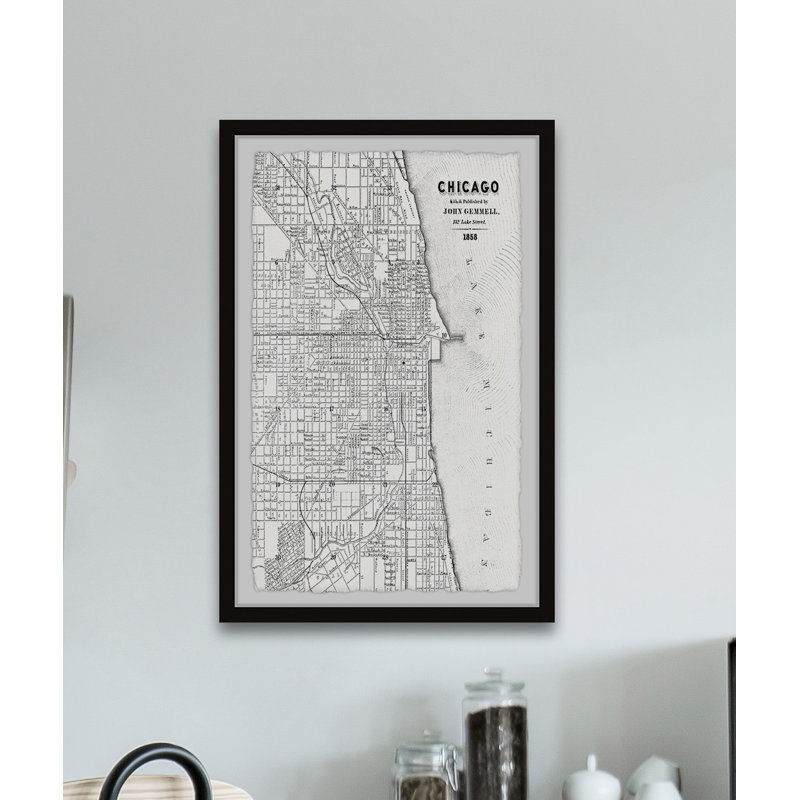 Carte de Chicago IV - impression encadrée, H 30 po x l 20 po x P 1,5 po