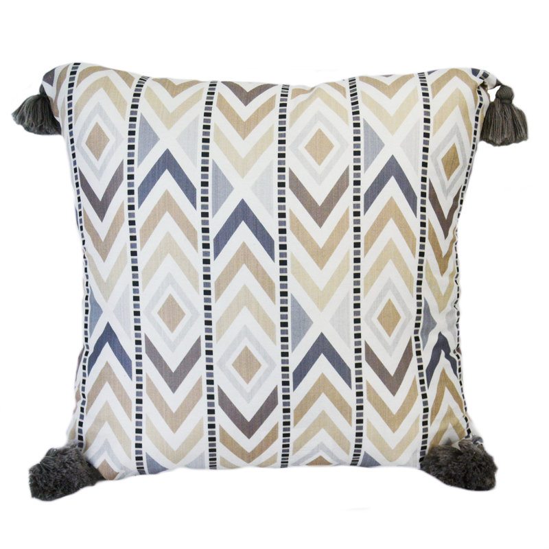 Southwest Striped Beige and Gray Square Throw Pillow with Tassels