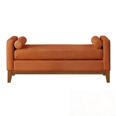 Boucle Fabric Bench with Armrest and Pillows