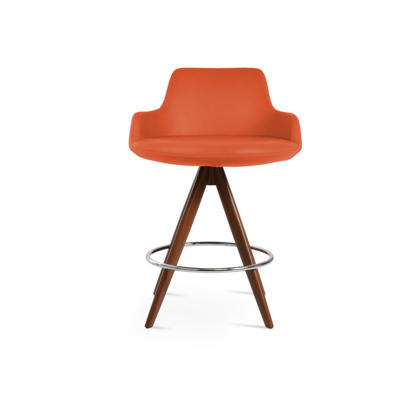 Tabouret de derviche, Similicuir orange, Noyer, Tabouret de bar (siège d'une hauteur de 29,5 po)